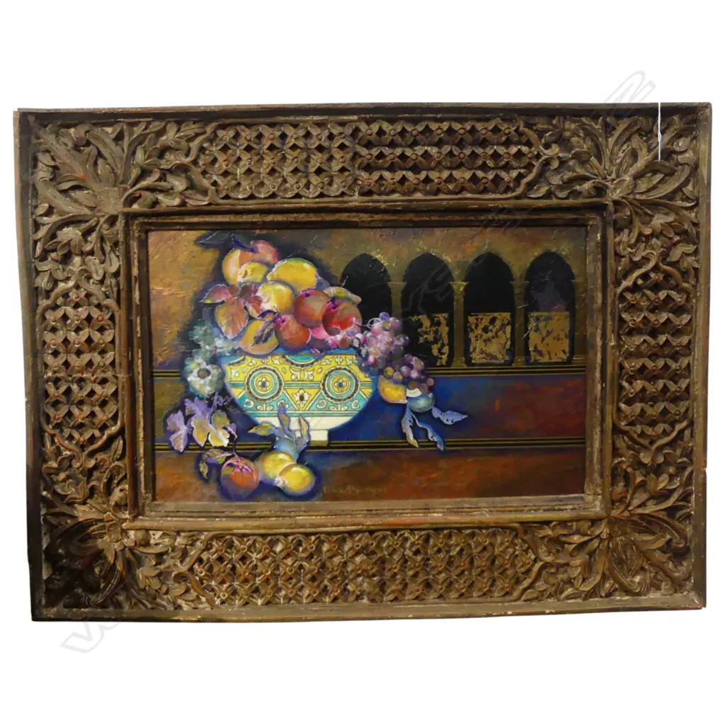 KAREL BURROWS OIL/ACRYLIC ON BOARD WITH MOROCCAN STYLE WINDOW FRAME 460 x 730mm Image 1++