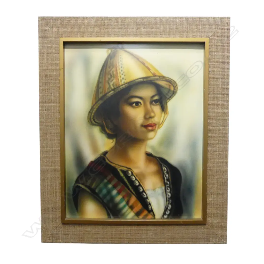 AIRBRUSH PAINTING OF A VIETNAMESE GIRL CIRCA 1969 360X470MM Image 1++