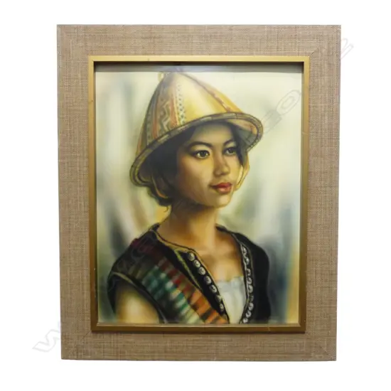 AIRBRUSH PAINTING OF A VIETNAMESE GIRL CIRCA 1969 360X470MM
