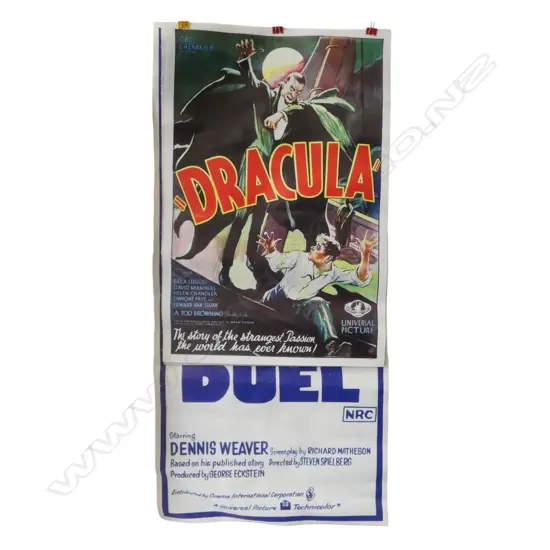 5 PRINTED CANVAS MOVIE POSTERS; DRACULA ETC 915x430mm