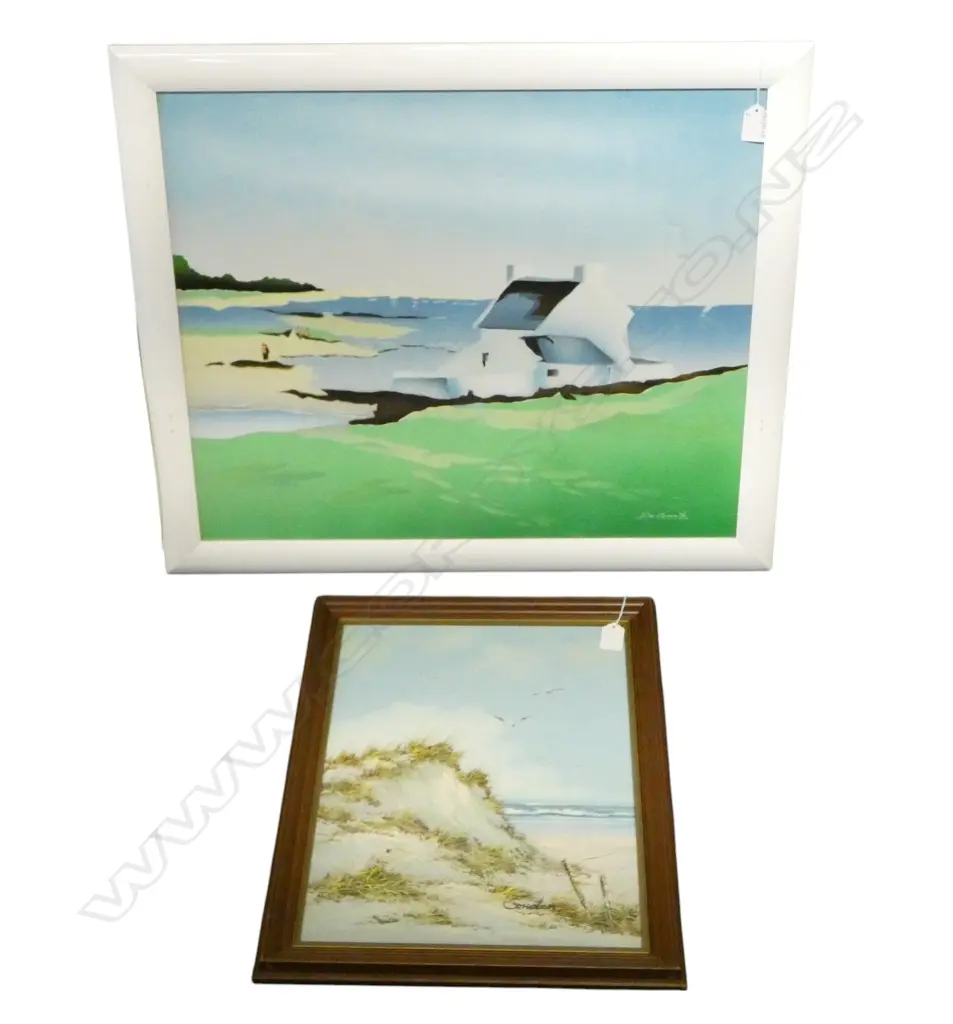 2 FRAMED COASTAL SCENE PAINTINGS, LARGEST 490x590mm damage to larger Image 1++