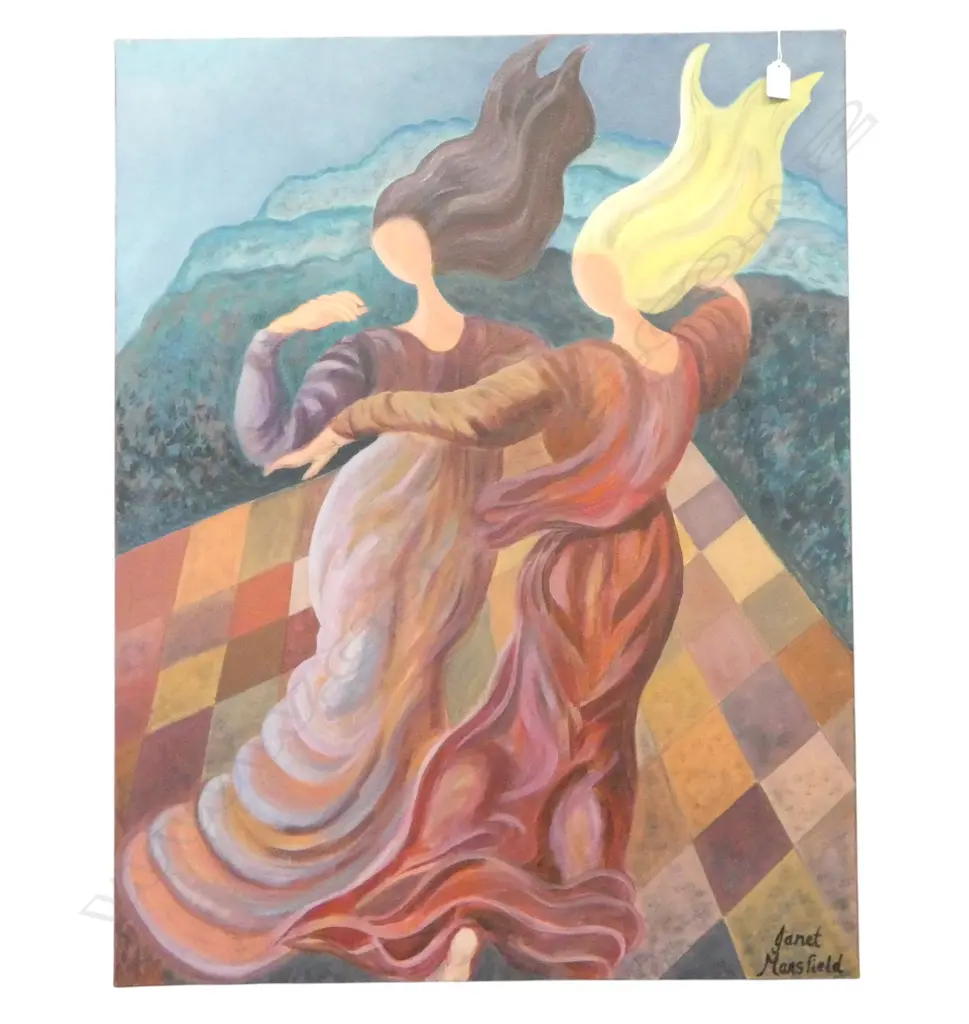 JANET MANSFIELD, ACRYLIC ON CANVAS, MULTIPLE TITLES SUGGESTED ON LABEL VERSO, 210x710mm Image 1++