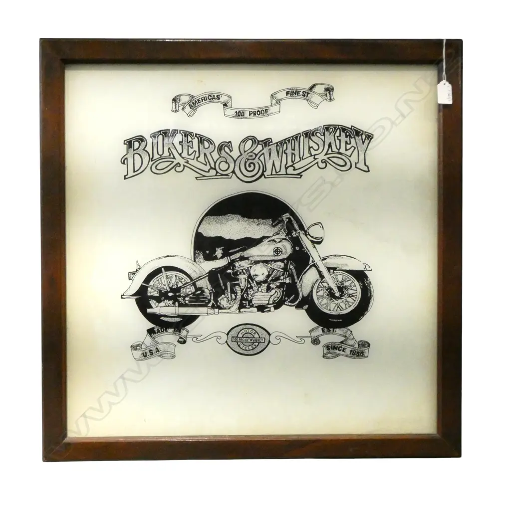 FRAMED PRINT 'BIKERS & WHISKEY' 580x580mm Image 1++