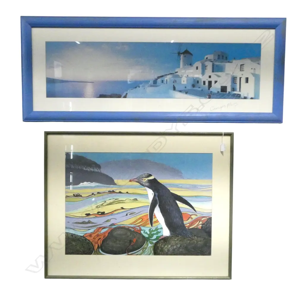 MERV SAROAY, HOIKO - YELLOW EYED PENGUIN, PRINT 123/450, 420x600mm + GREEK ISLAND PRINT  Image 1++