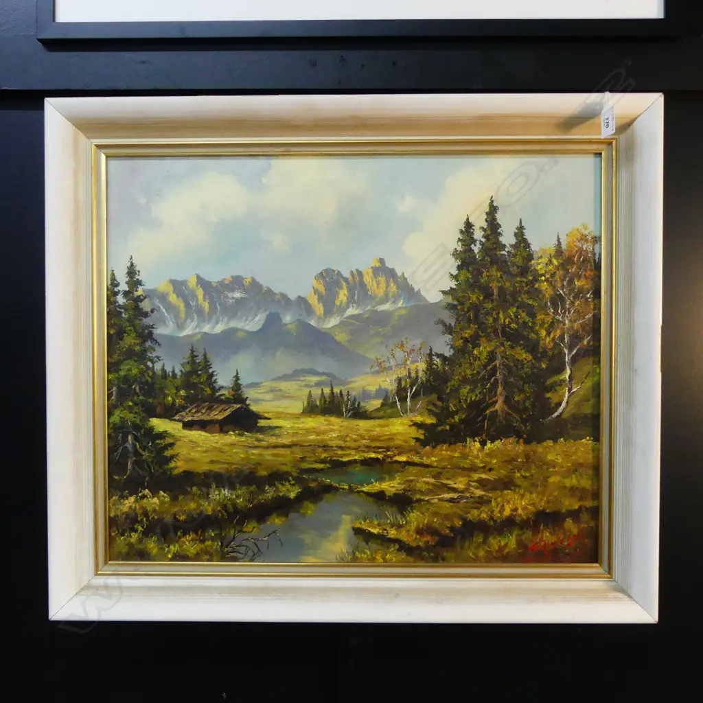 OIL ON BOARD, COUNTRY SCENE, SIGNED BY A GERMAN ARTIST, GERMAN STICKER VERSO Image 1++