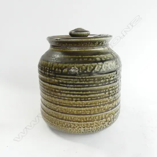 STUDIO POTTERY SALT GLAZED LIDDED CONTAINER H.230mm lid chip