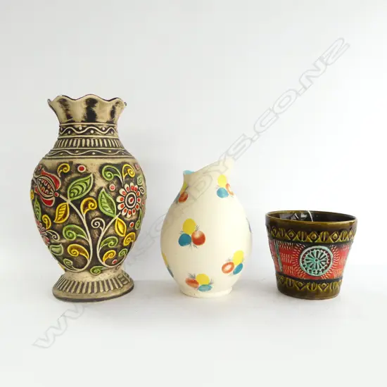 3 VASES; 2 W. GERMANY H.300mm + ENGLISH