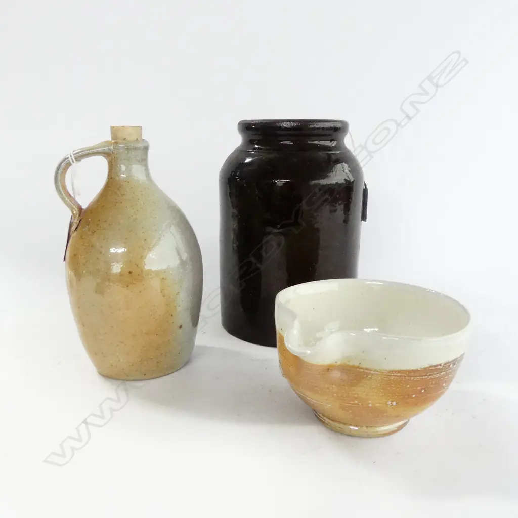 ST IVES wood fired POTTERY FLASK + POURING BOWL + OTHER FLASK H.205mm Image 1++