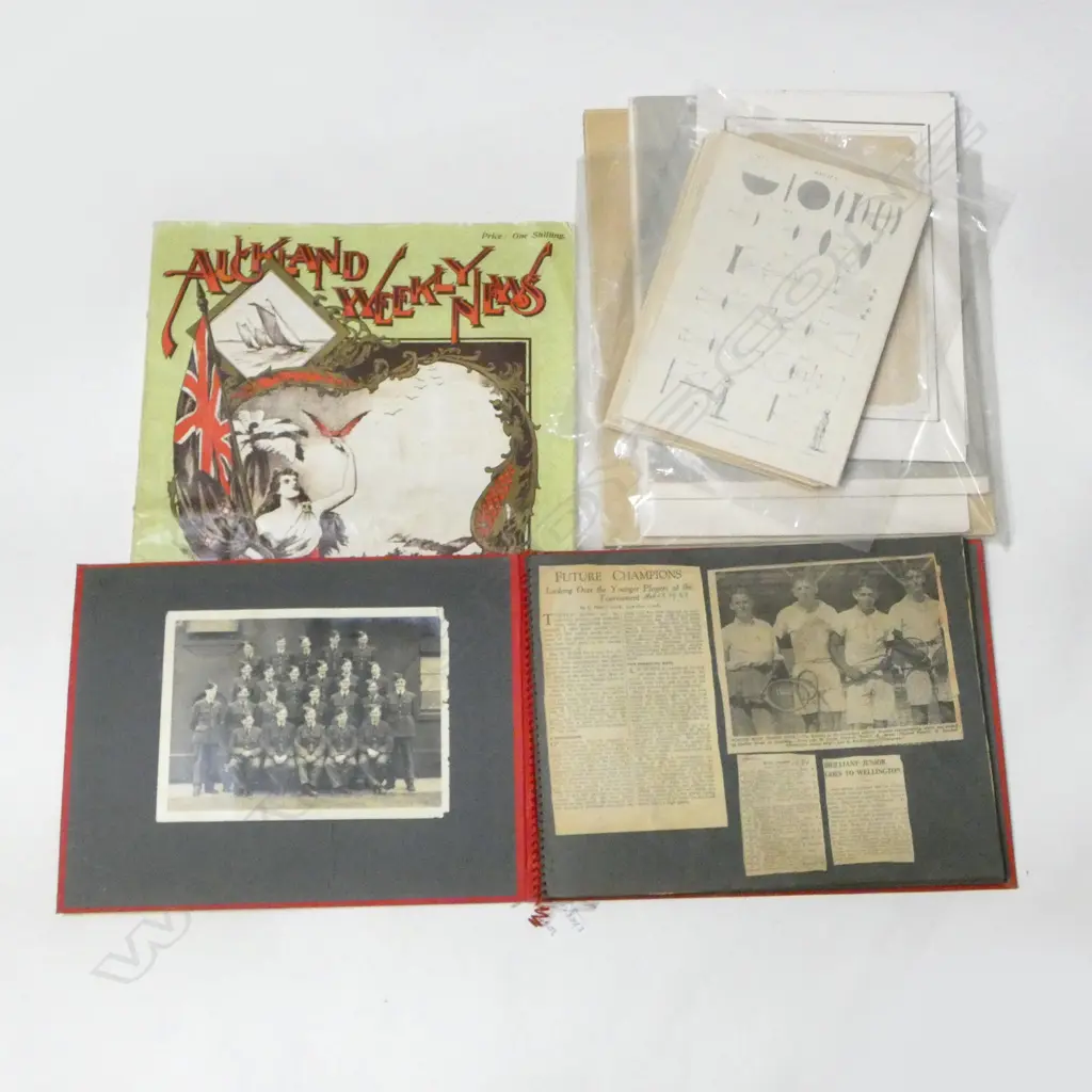 VINTAGE PHOTO ALBUM, TENNIS INTEREST + ASST. PRINTS; BOTANICAL, OPTICS,  AUCKLAND WEEKLY NEWS XMAS 1901 Image 1++
