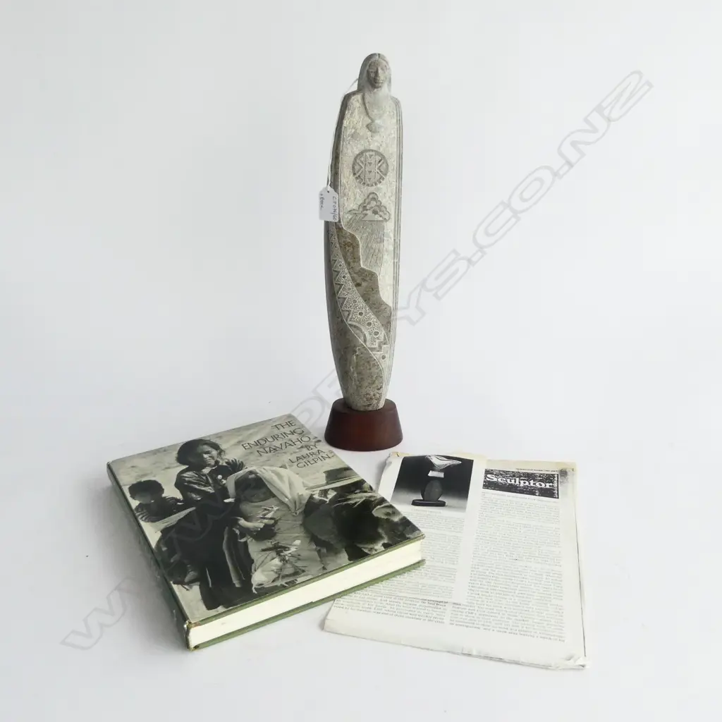 CLIFFORD FRAGUA STONE CARVING 1995 H.435mm + BOOK 'THE ENDURING NAVAHO' Image 1++