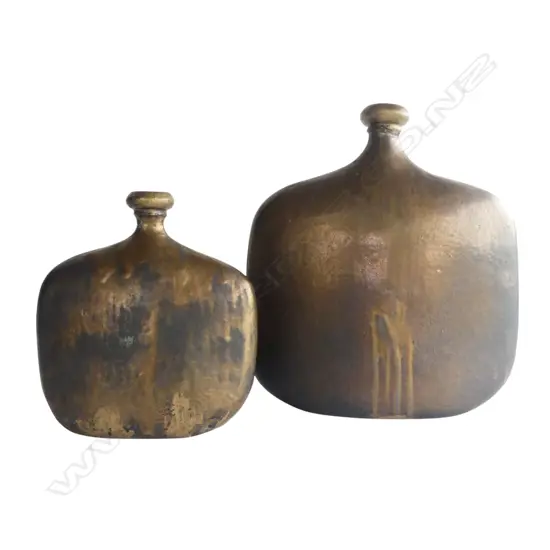 2 IAN FIRTH BRONZED BOTTLES H.330 / 220mm (LARGER NECK REPAIRED)