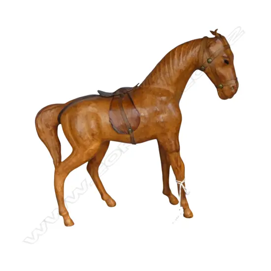 MID CENTURY LEATHER HORSE, H.300 x 320mm