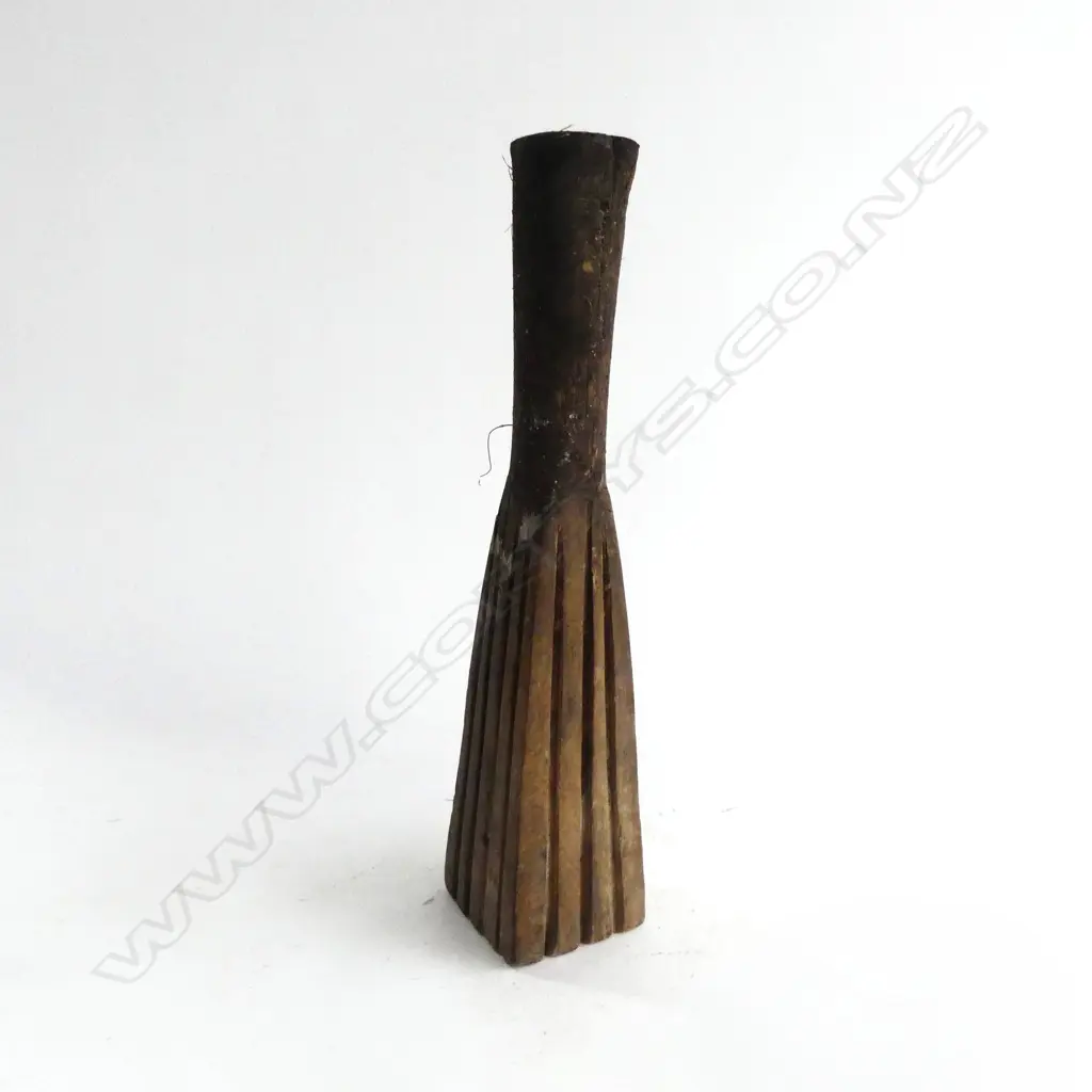 An old Tongan tapa beater (ta tutu) with four tapering faces with deeply incised grooves Image 1++