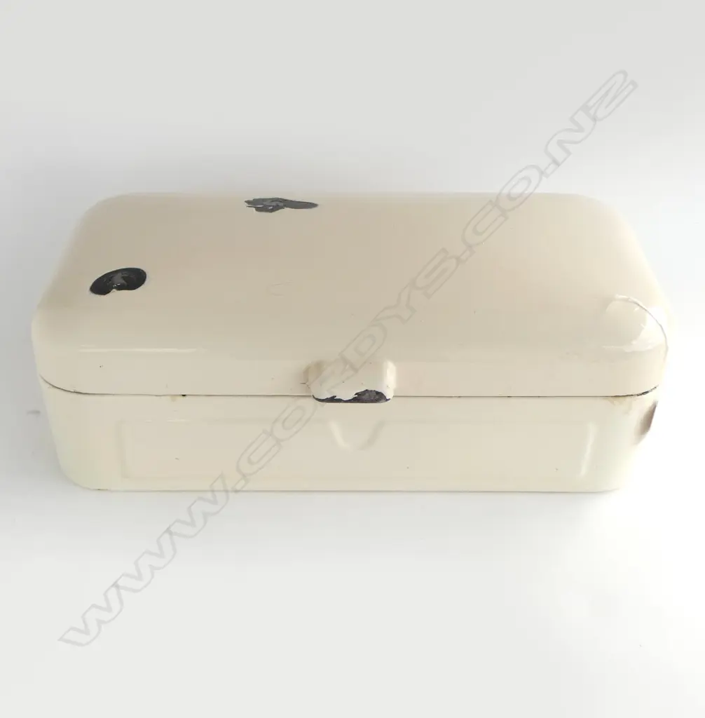 VINTAGE WHITE ENAMEL BREAD BIN W.480mm FAULTS Image 1++