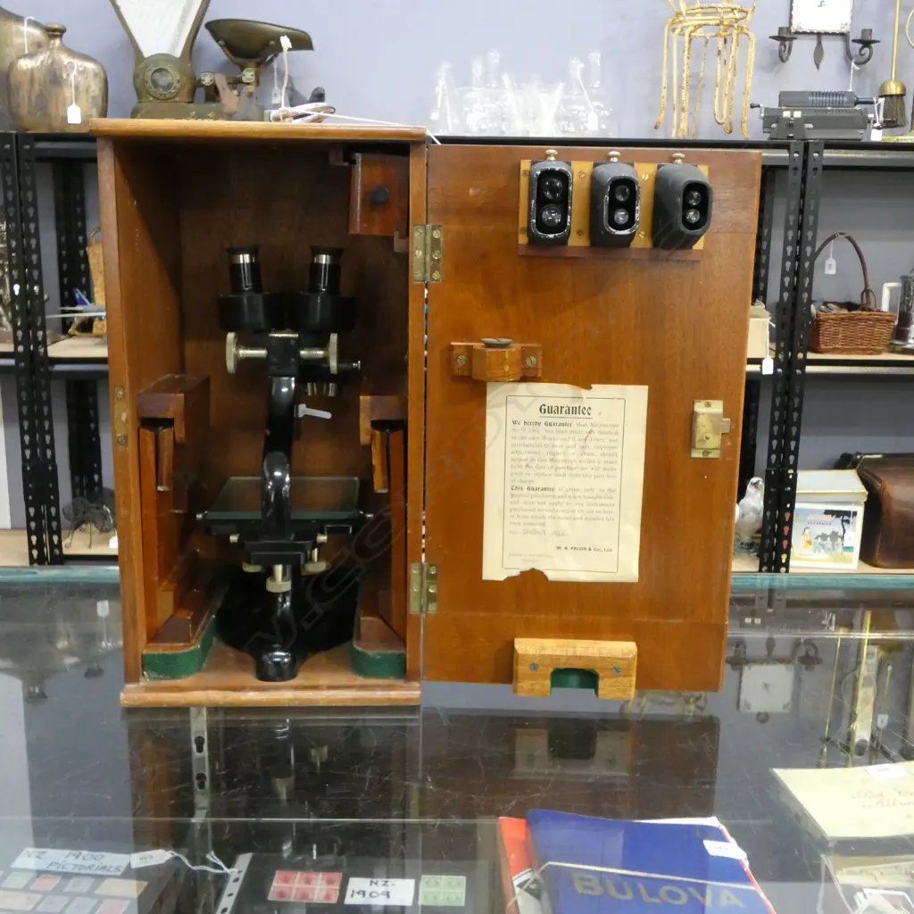 CASED DISSECTING MICROSCOPE, PRIOR LONDON 1954 H.420mm Image 1++