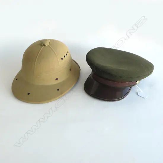 VINTAGE PITH HELMET + N.Z. PRISON OFFICERS CAP
