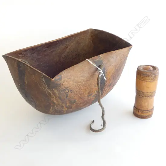 Northern Kenyan Pokot/Turkana tribal old wooden bowl + 2 pce bamboo container
