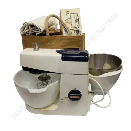 KENWOOD 701 MIXER + 3 BOWLS, COVER, 2 ARMS, 4 ATTACHMENTS, MANUALS ETC