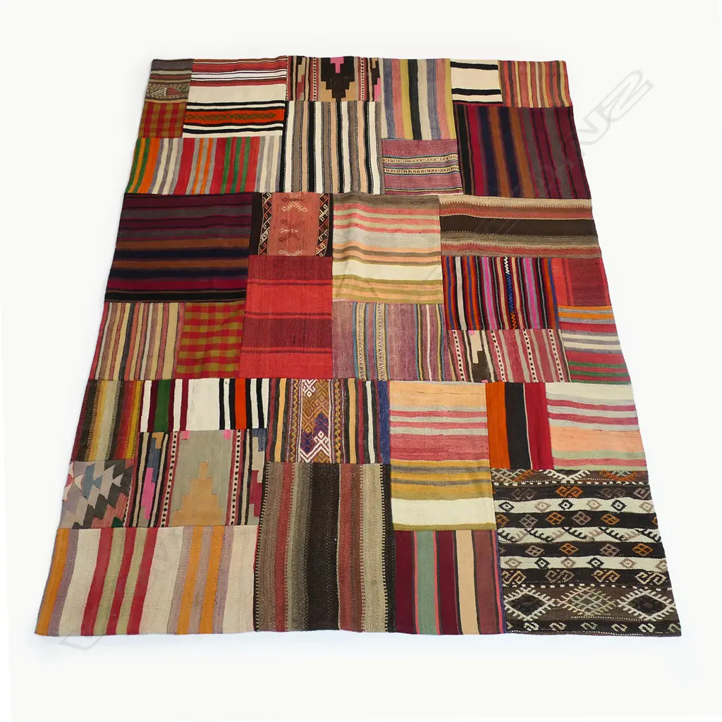 A Turkish patchwork kilim carpet, comprising old kilims of various colours and patterns. 2400 x 1800mm. Image 1++