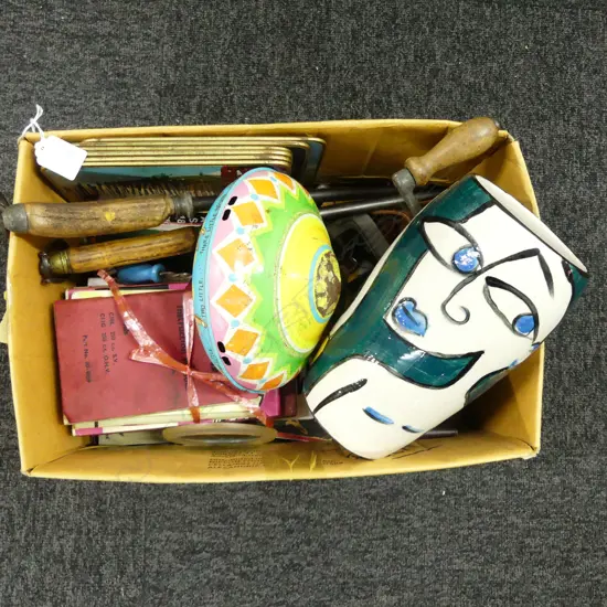 RUGBY MAGAZINES, BOOKS ON BSA MOTOCYCLES, TOY SPINNING TOP, ART POTTERY VASE 'SARAH 95' H.215mm