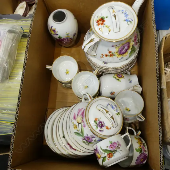 BAVARIAN DRESDEN FLORAL TEA SET, ETC