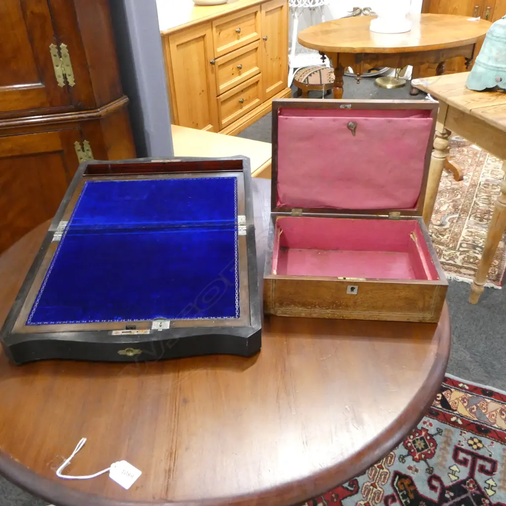 VICTORIAN MoP INLAID WRITING SLOPE W.375mm + BOX W.275mm Image 1++