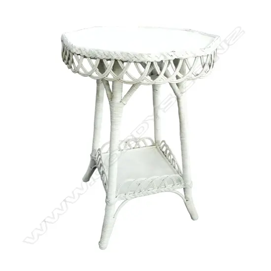 WHITE PAINTED WICKER SIDE TABLE H.730mm
