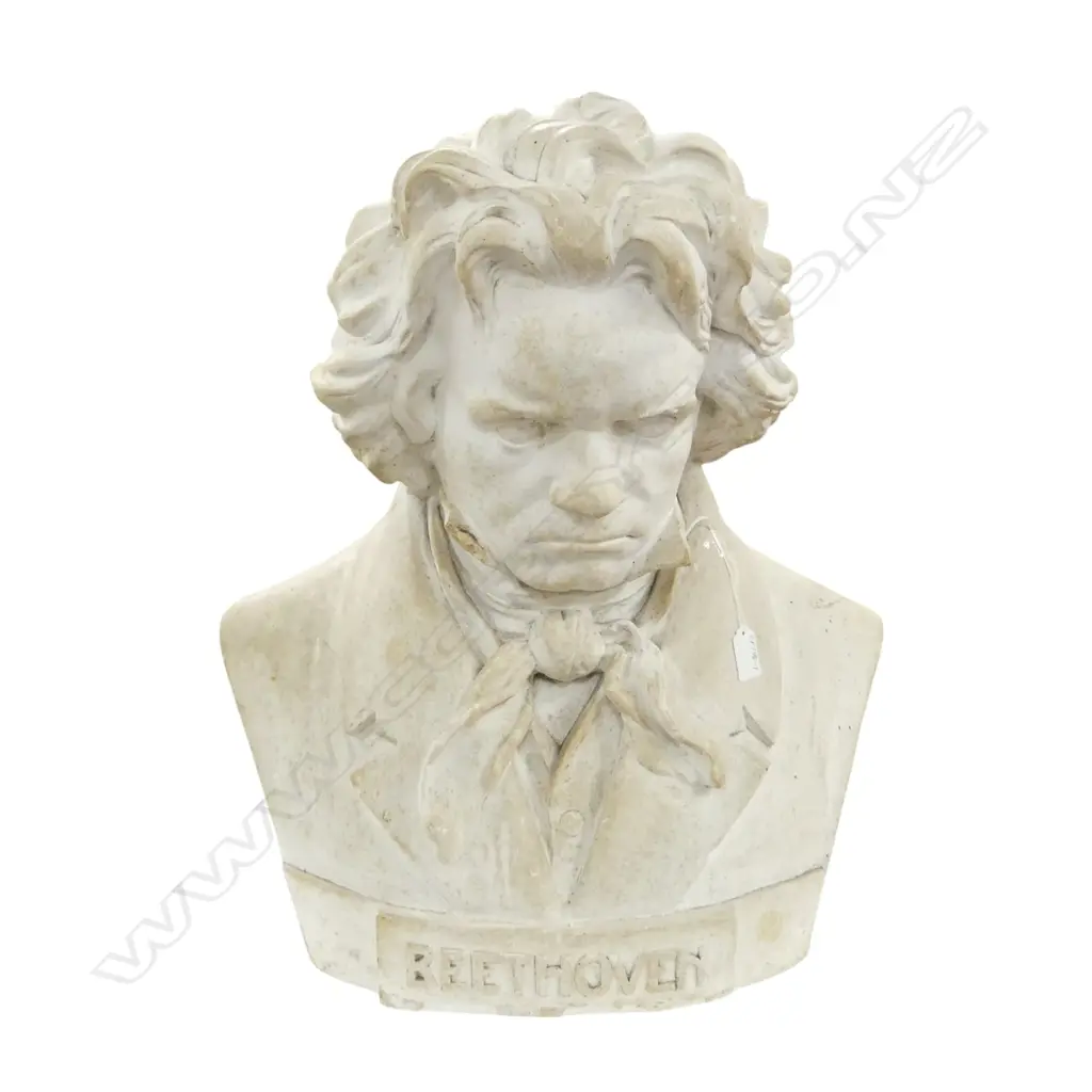 LARGE PLASTER BUST OF LUDWIG VAN BEETHOVEN; Inscribed C.H.B. e Hany 1917-8', H.600mm approx. Image 1++