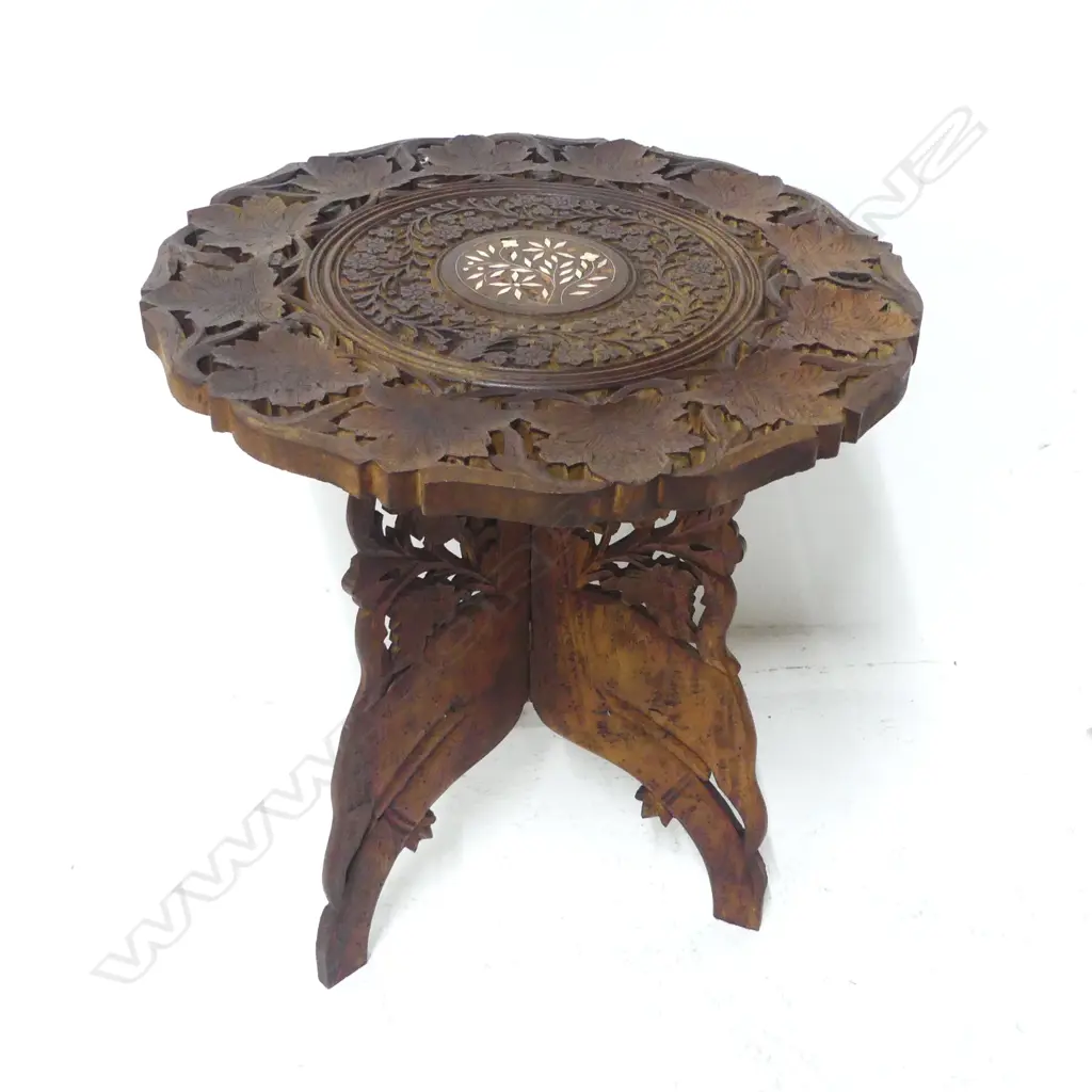 VINTAGE CARVED WOODEN INDIAN SIDE TABLE, H.470MM Image 1++