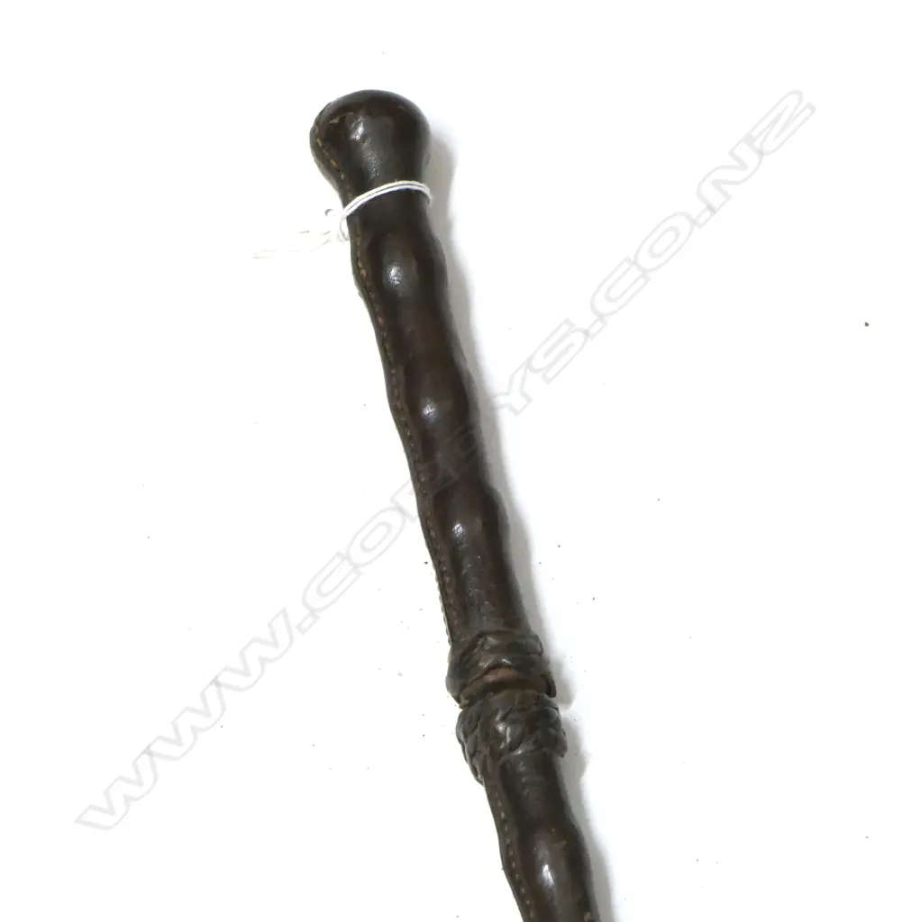 VINTAGE LEATHER CLAD BATON or SWAGGER SWORD STICK the square steel shaft tapering to a spike. L.580mm. Image 1++