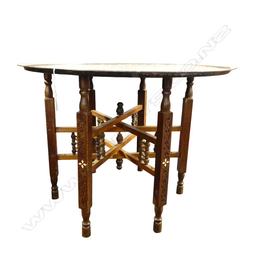 BRASS TOPPED FOLDING EASTERN TABLE DIA 680MM Image 1++