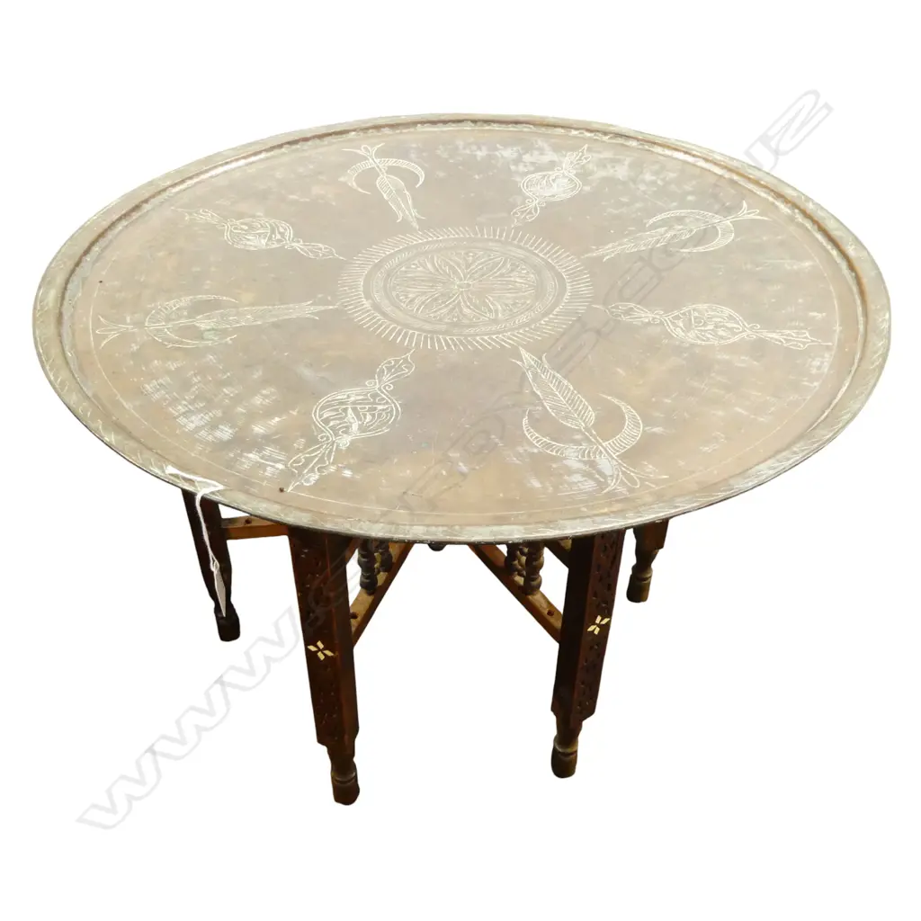 BRASS TOPPED FOLDING EASTERN TABLE DIA 680MM Image 1++