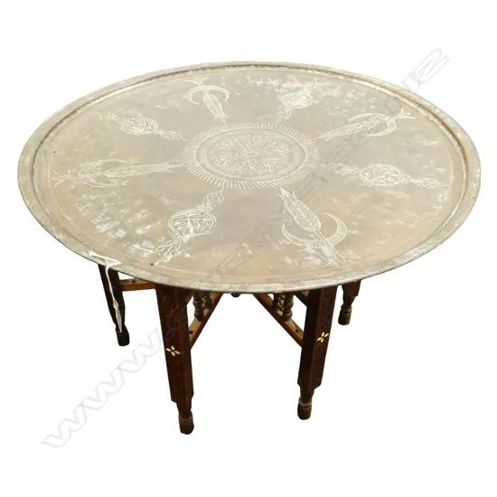 BRASS TOPPED FOLDING EASTERN TABLE DIA 680MM