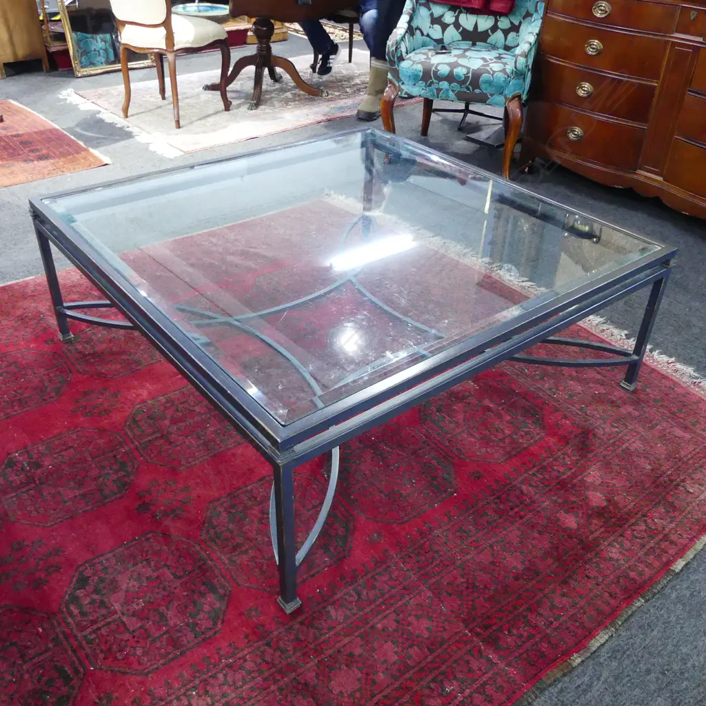 GLASS AND IRON COFFEE TABLE 1200 x 1200 x 460mm Image 1++