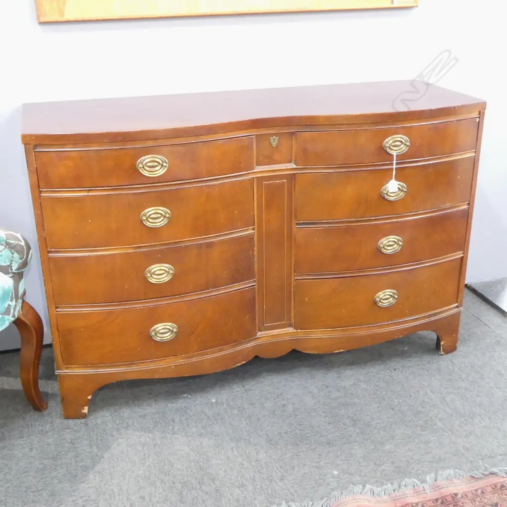 MAHOGANY DOUBLE BOW FRONT CHEST OF DRAWERS 1370x510x880mm FAULTS Image 1++