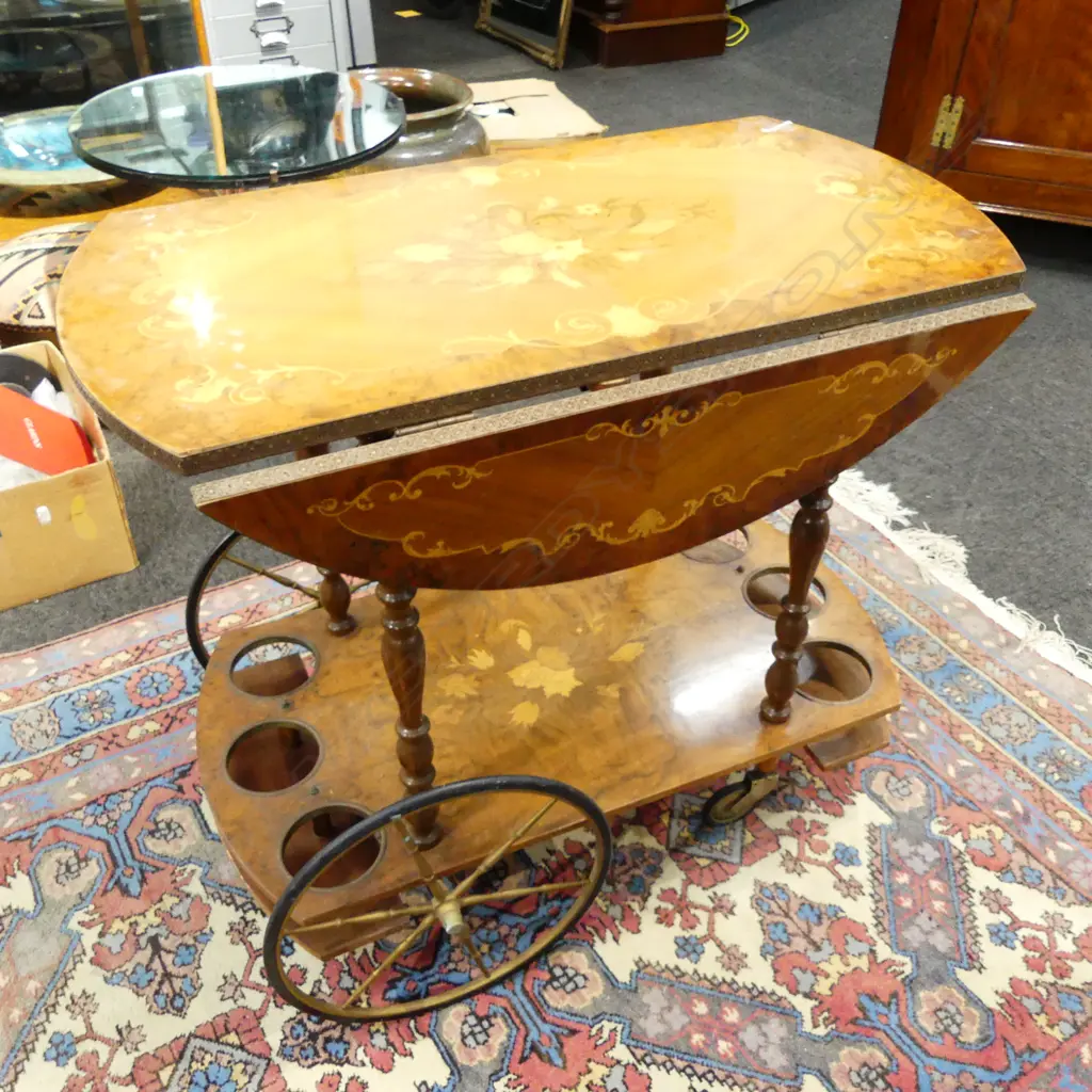 ITALIAN INLAID DRINKS TROLLEY 750x440x680mm Image 1++