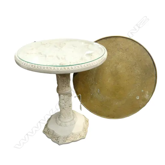 ORIENTAL RESIN TABLE H.470, BRASS TABLE TOP Dia.500mm