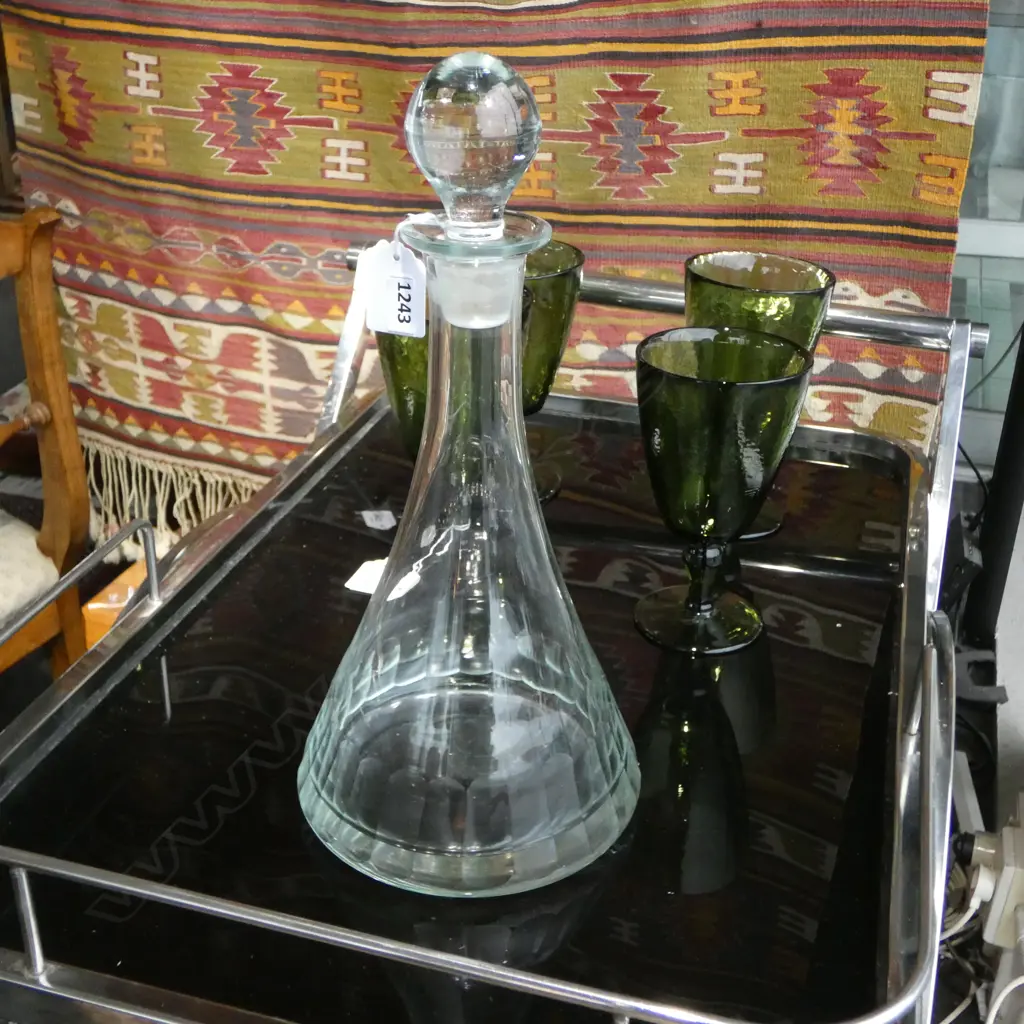 QUALITY CRYSTAL TALL TAPPERED PLAIN DECANTER facetted base + ball stopper H.330mm Image 1++