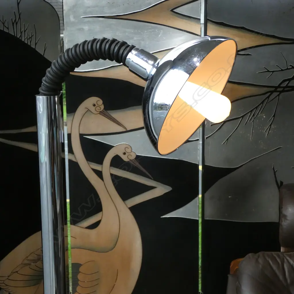 DESIGNER CHROME FLOOR LAMP w. ADJUSTABLE RUBBER GOOSENECK H.1350mm  Designed by Ajusco or Cosack or Sonneman or ?? Image 1++