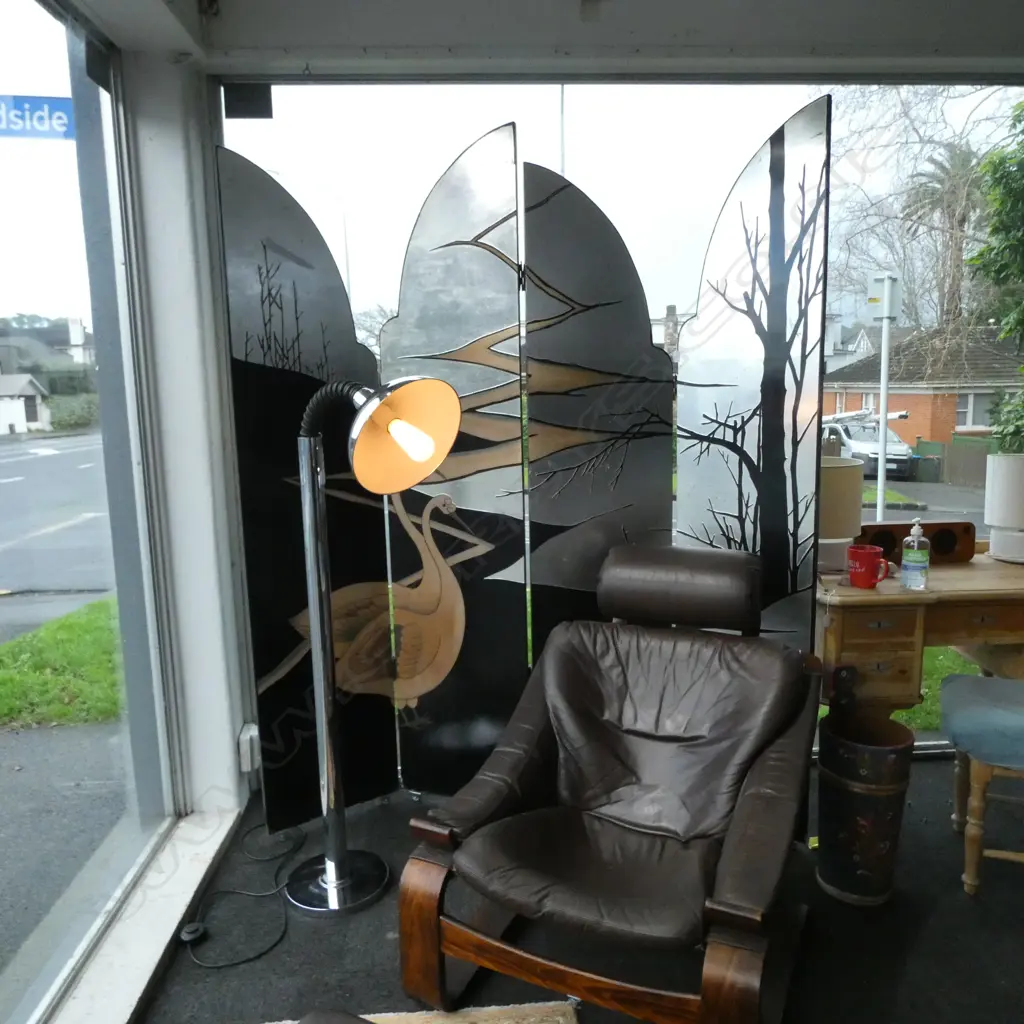 VINTAGE JAPANESE SCREEN; FOUR PANEL DOUBLE SIDED H.2050mm W.450mm EACH Image 1++