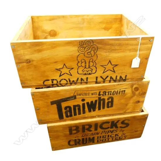 3 STENCILLED WOODEN CRATES W.405mm