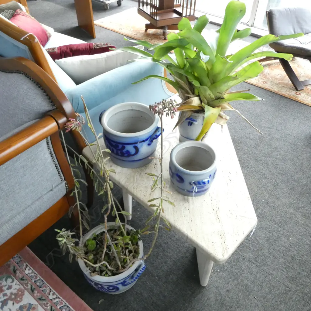 4 GERMAN SALT GLAZED CROCKS; 2 w. PLANTS Image 1++
