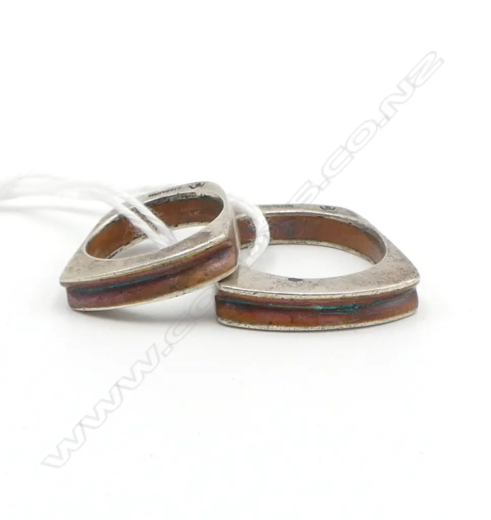 2 DESIGNER STERLING & COPPER RINGS; LADIES & GENTS PAIR 15.6gms Image 1++
