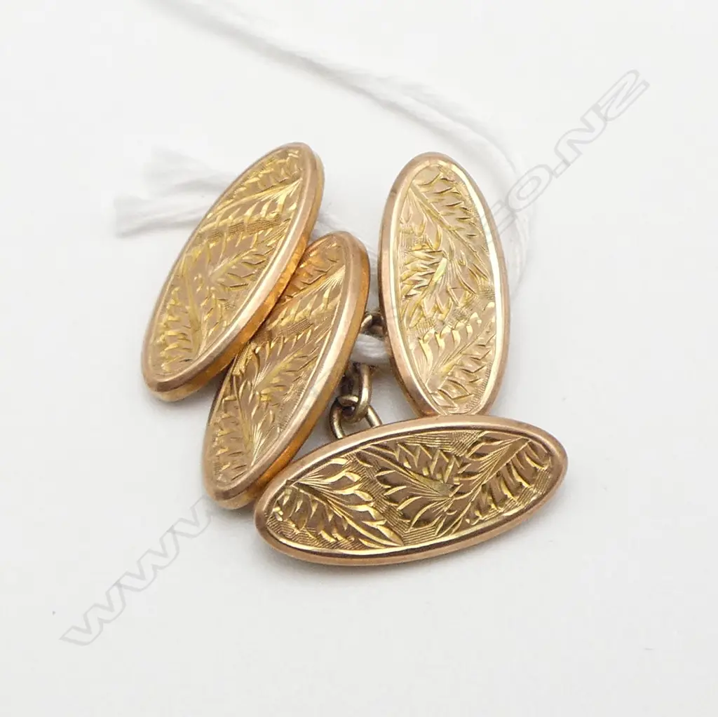 PR 9ct GOLD ENGRAVED CUFF LINKS 3gms  Image 1++