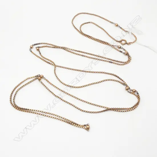 antique 15ct GOLD MUFF CHAIN rounded box links w ball highlights some old repair 26gms L.1640mm