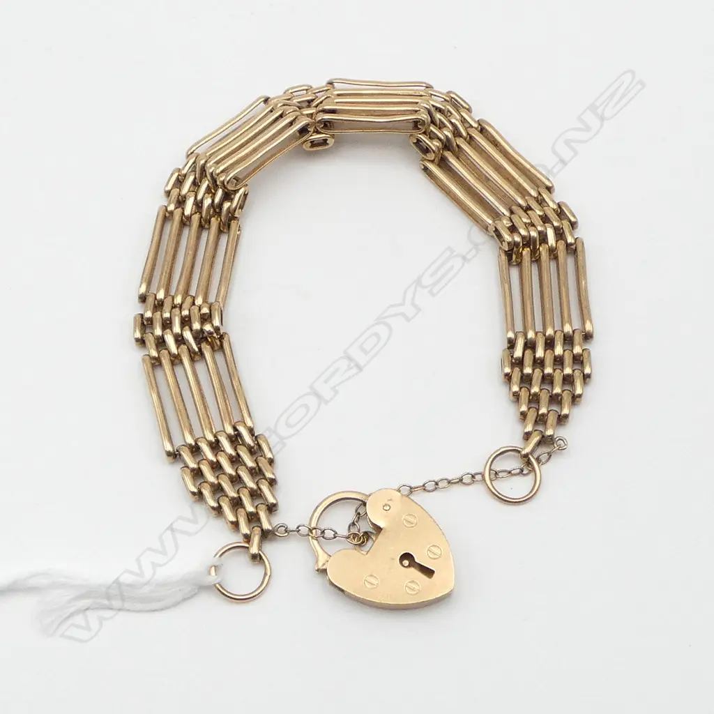9CT  5 BAR GATE BRACELET w. LOCKET CLASP 23.8gms Image 1++