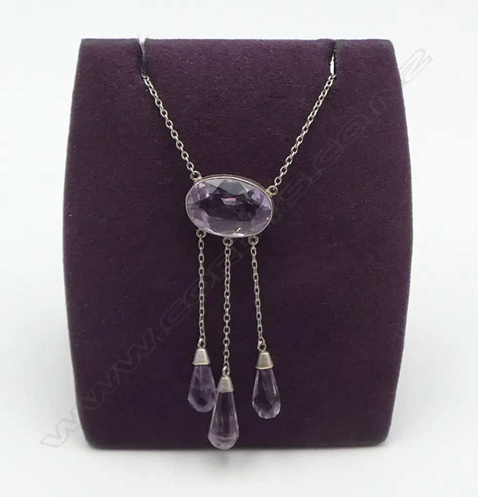 EDWARDIAN SILVER & AMETHYST NECKLACE Image 1++