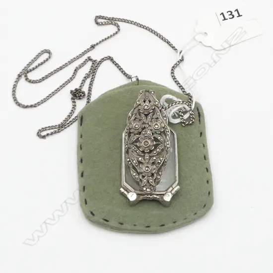 VINTAGE WHITE METAL & MARCASITE LORGNETTE folding & sprung action