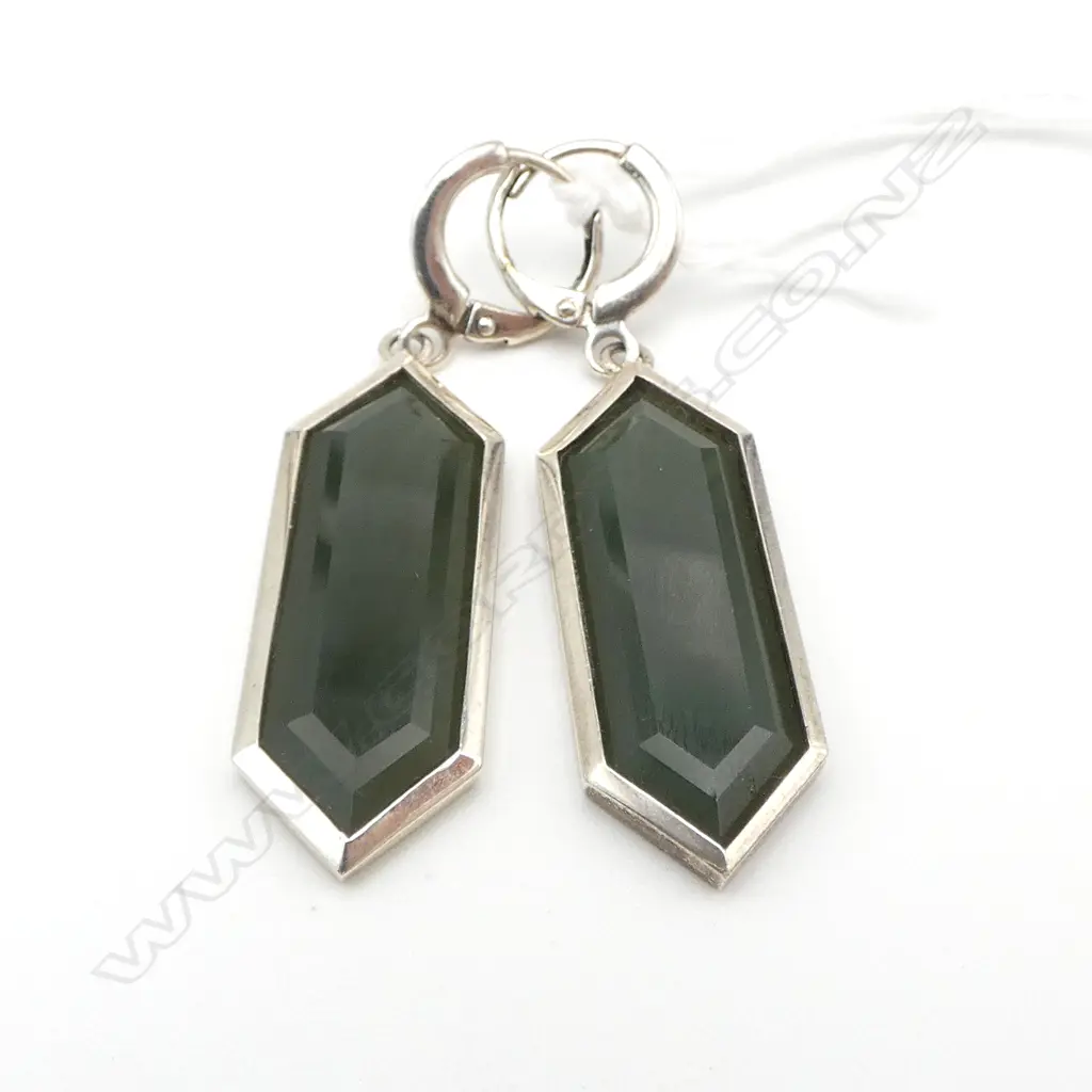 PR NICK VON K 925 & GREENSTONE DROP EARRINGS L.50mm Image 1++