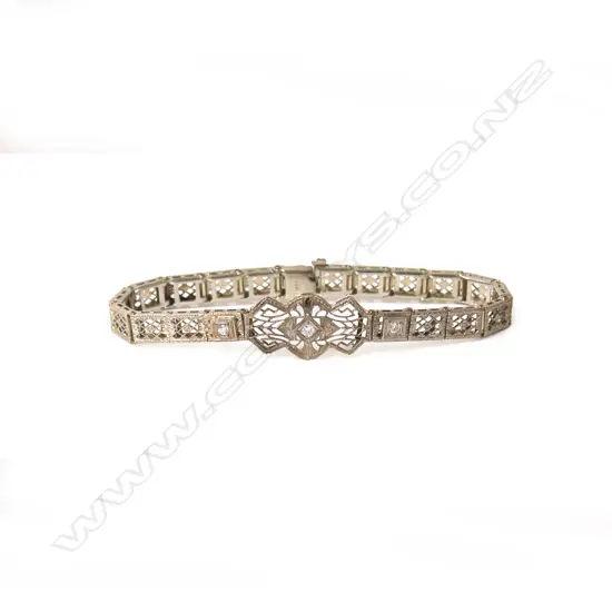 A vintage Art Deco style 14ct. white gold and diamond bracelet. 10.43gms